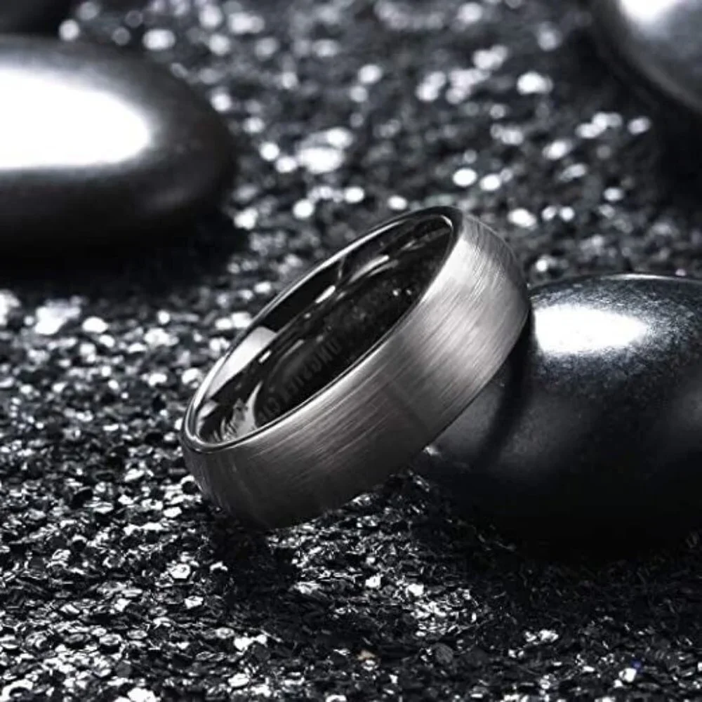 THREE KEYS JEWELRY Matte Finish Tungsten Carbide Ring for Men Silver Domed Sz 6